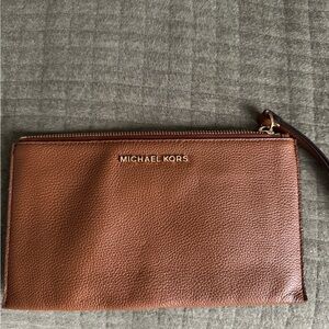 Michael Kors Tan Leather Clutch with Gold Accents
